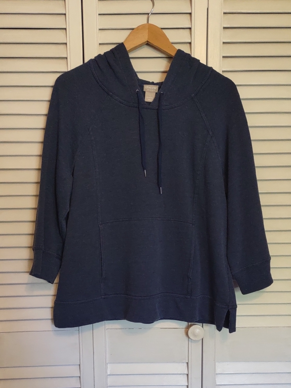 Chico's Zenergy French Terry 3/4 Hoodie Hooded Sweatshirt Beach Size 1 M L